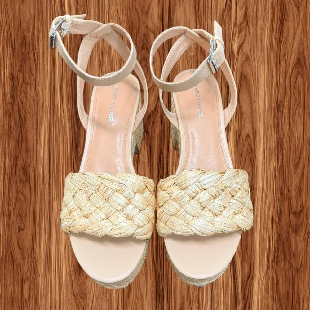 Marc Fisher Women's Steel Braided Raffia Wedge Platform‎ Sandals, Size 10
